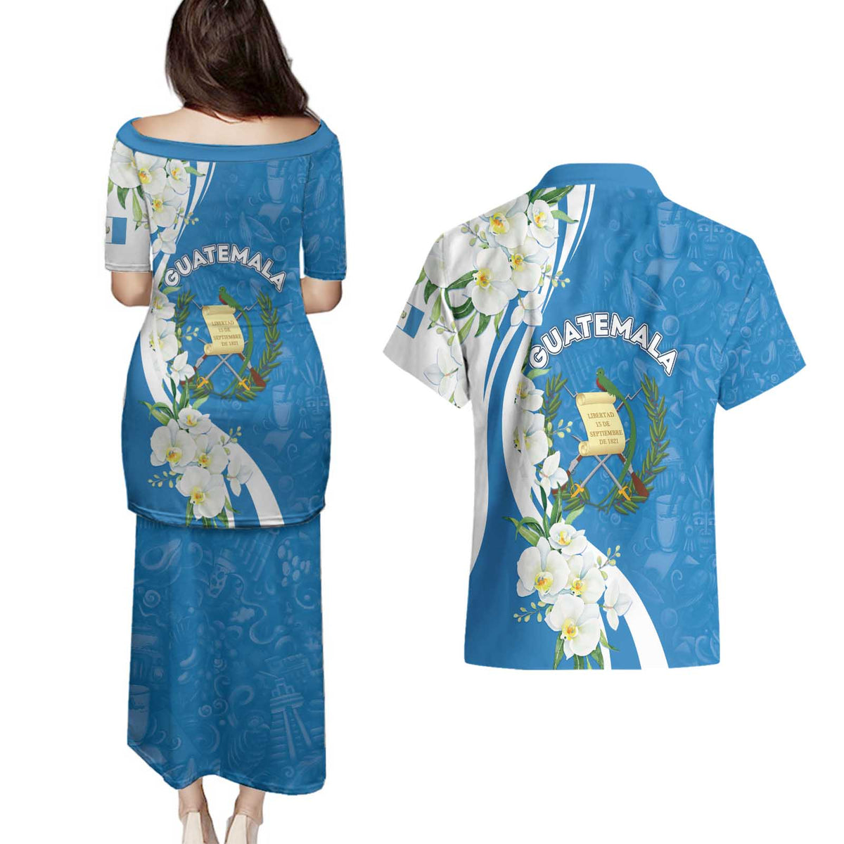 Guatemala 1821 Chapin Couples Matching Puletasi and Hawaiian Shirt Happy Independence Day - Wonder Print Shop