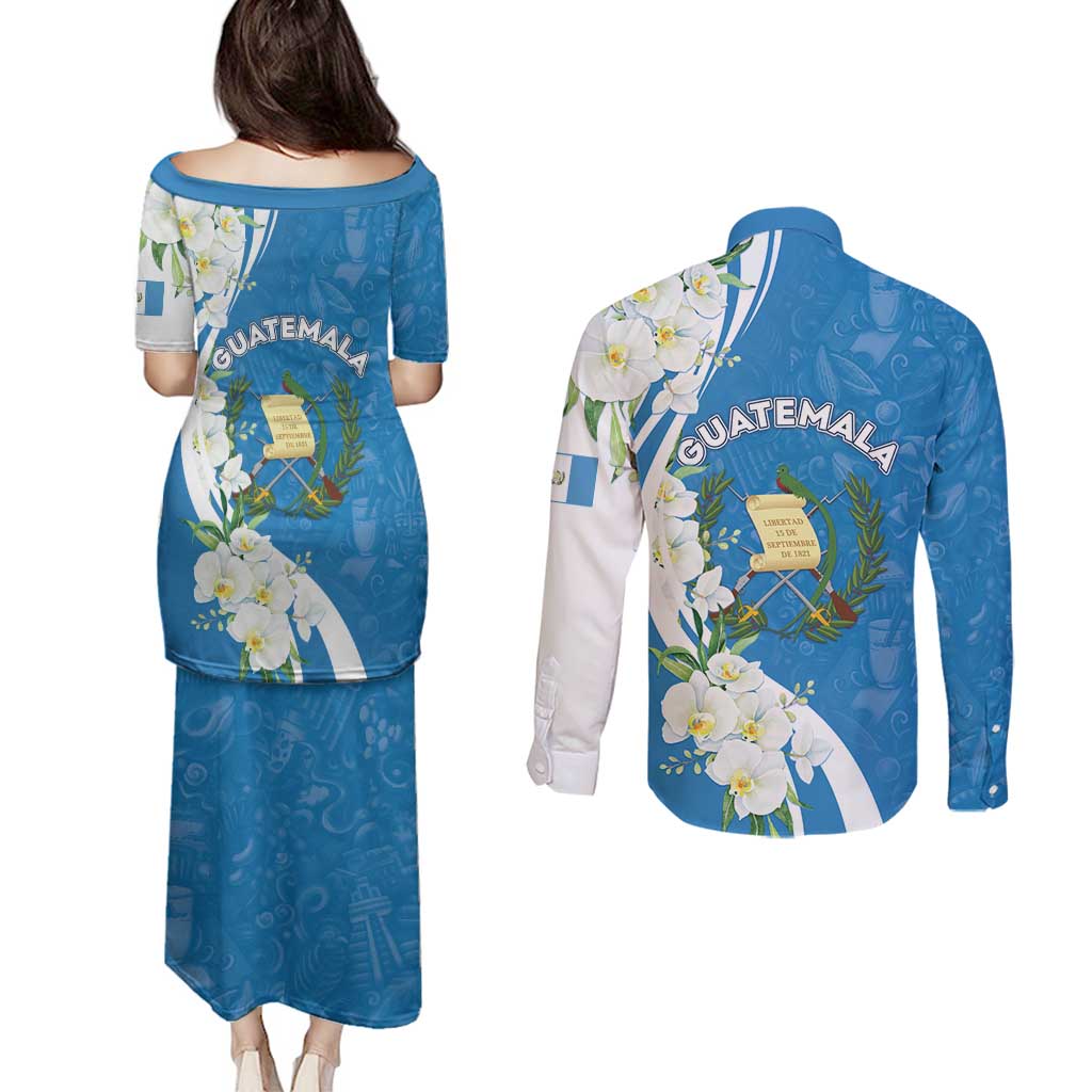 Guatemala 1821 Chapin Couples Matching Puletasi and Long Sleeve Button Shirt Happy Independence Day - Wonder Print Shop