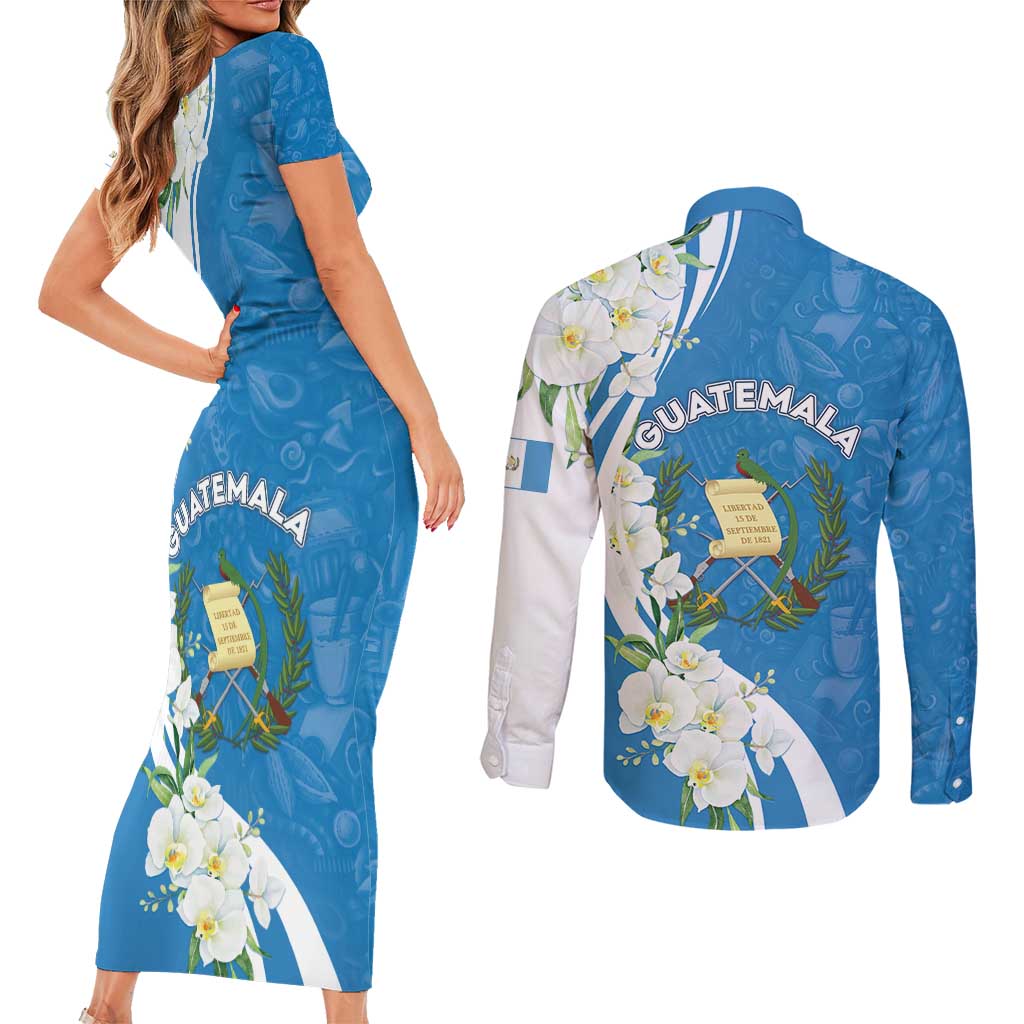 Guatemala 1821 Chapin Couples Matching Short Sleeve Bodycon Dress and Long Sleeve Button Shirt Happy Independence Day - Wonder Print Shop