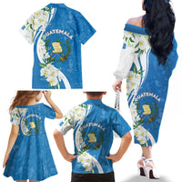Guatemala 1821 Chapin Family Matching Off The Shoulder Long Sleeve Dress and Hawaiian Shirt Happy Independence Day - Wonder Print Shop