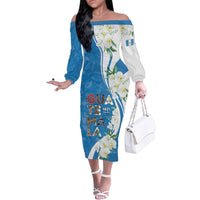 Guatemala 1821 Chapin Family Matching Off The Shoulder Long Sleeve Dress and Hawaiian Shirt Happy Independence Day - Wonder Print Shop