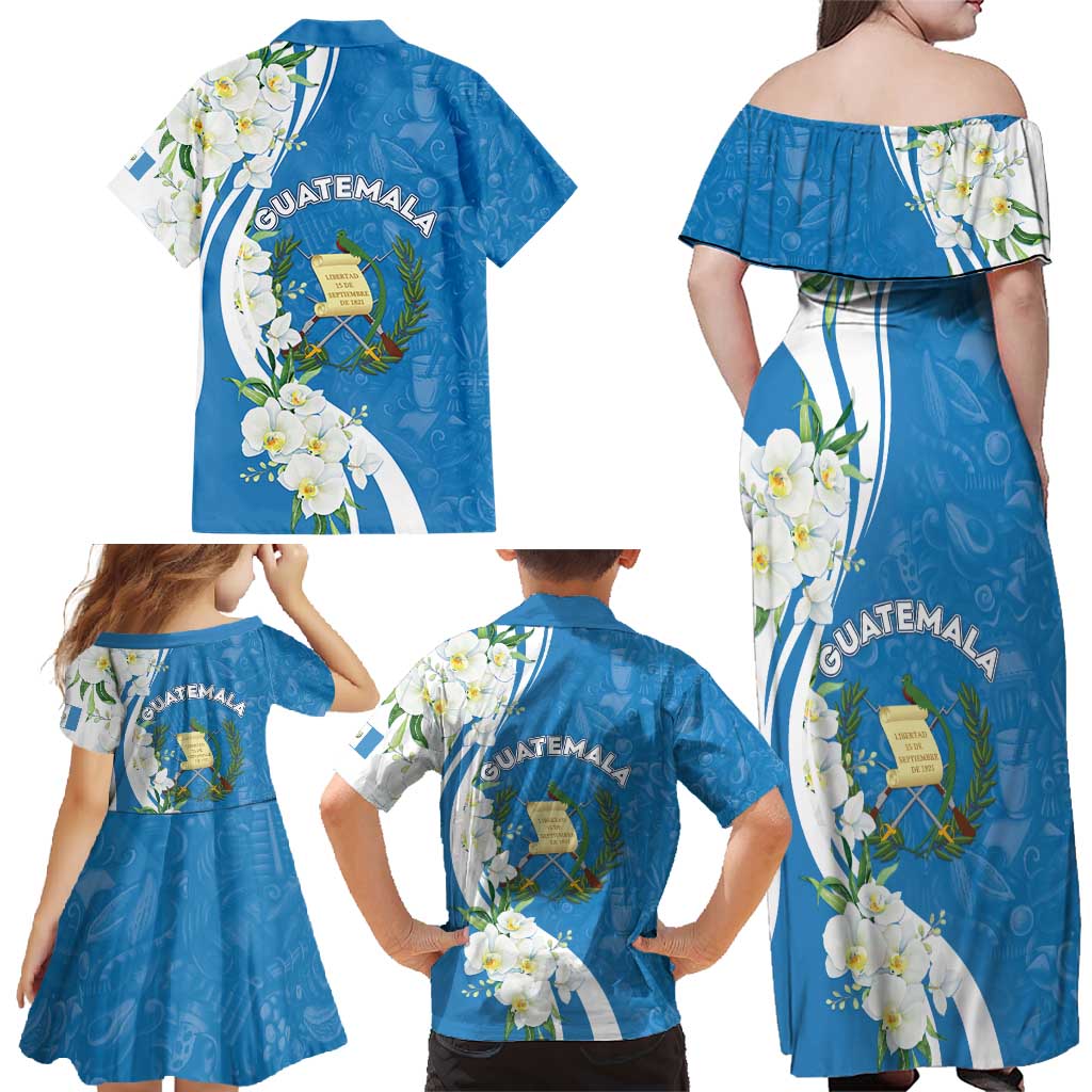 Guatemala 1821 Chapin Family Matching Off Shoulder Maxi Dress and Hawaiian Shirt Happy Independence Day - Wonder Print Shop
