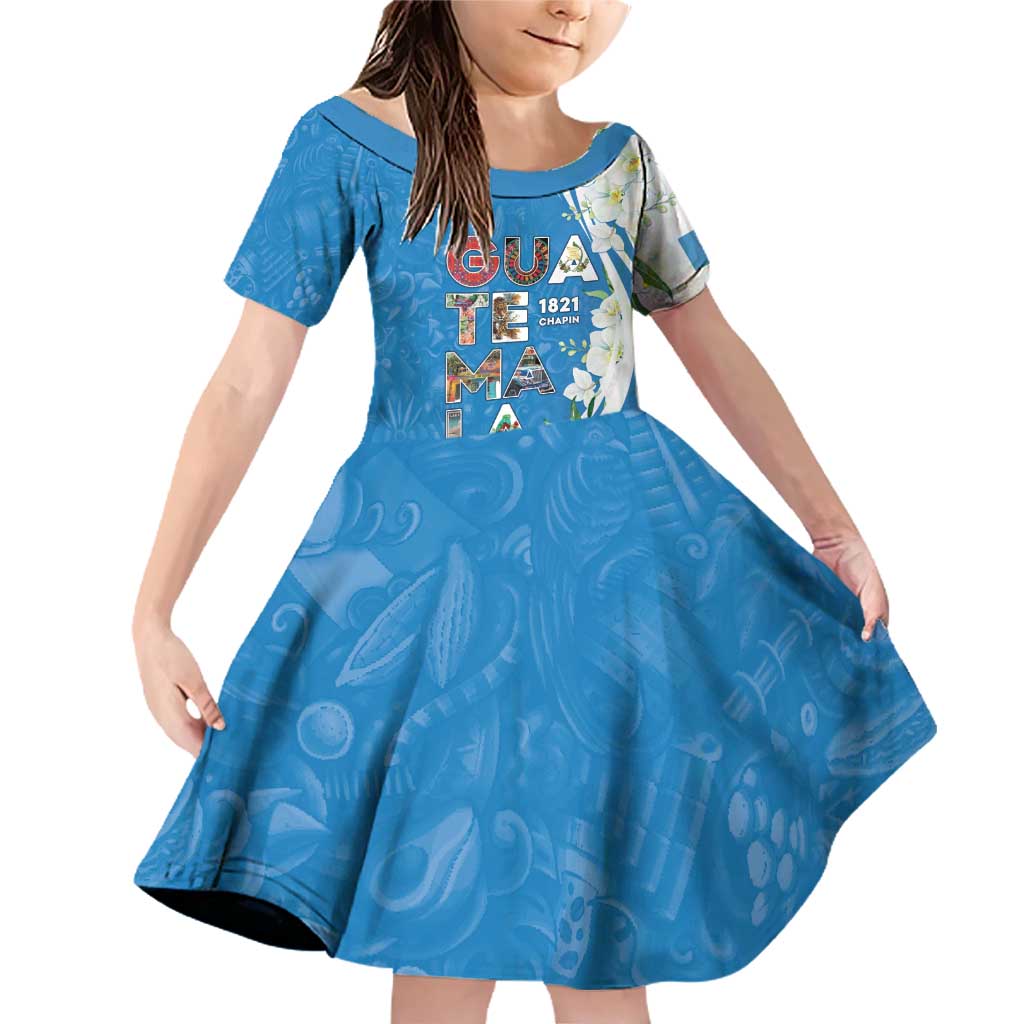 Guatemala 1821 Chapin Family Matching Off Shoulder Short Dress and Hawaiian Shirt Happy Independence Day - Wonder Print Shop