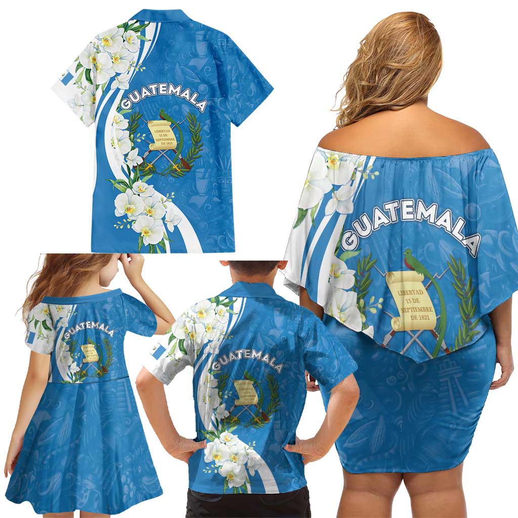 Guatemala 1821 Chapin Family Matching Off Shoulder Short Dress and Hawaiian Shirt Happy Independence Day - Wonder Print Shop