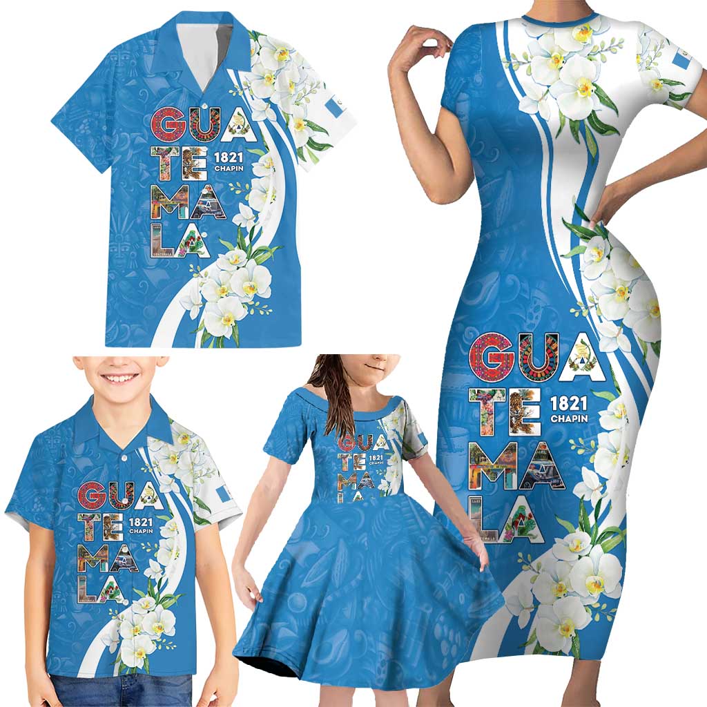Guatemala 1821 Chapin Family Matching Short Sleeve Bodycon Dress and Hawaiian Shirt Happy Independence Day - Wonder Print Shop