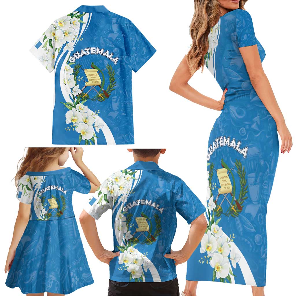 Guatemala 1821 Chapin Family Matching Short Sleeve Bodycon Dress and Hawaiian Shirt Happy Independence Day - Wonder Print Shop