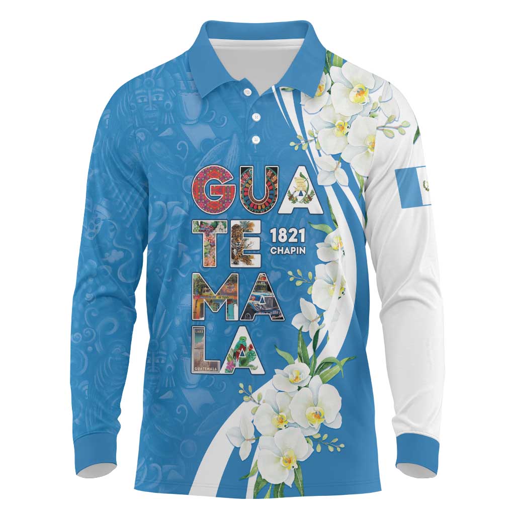 Guatemala 1821 Chapin Long Sleeve Polo Shirt Happy Independence Day - Wonder Print Shop