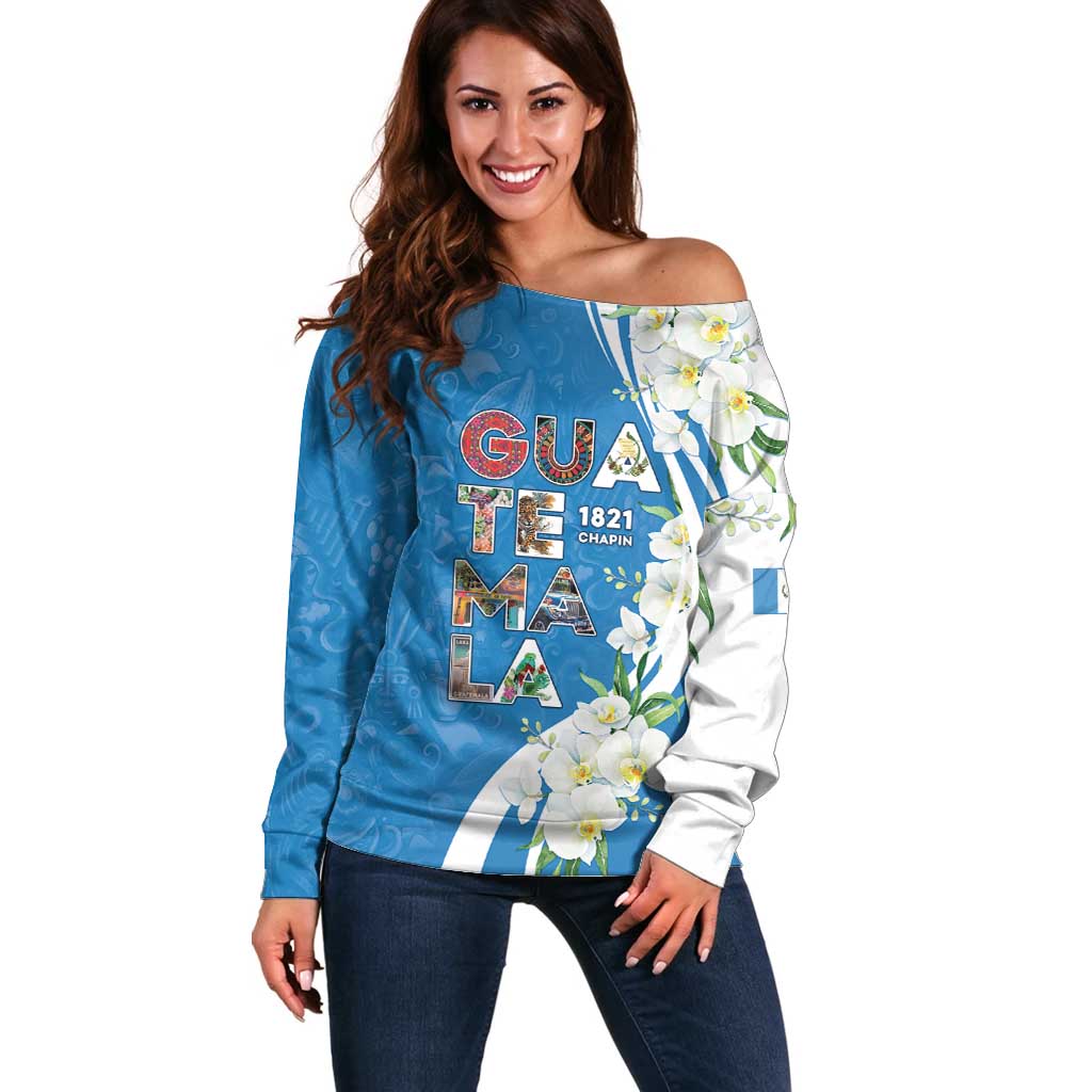 Guatemala 1821 Chapin Off Shoulder Sweater Happy Independence Day - Wonder Print Shop