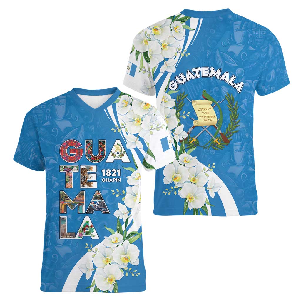 Guatemala 1821 Chapin Women V-Neck T-Shirt Happy Independence Day - Wonder Print Shop