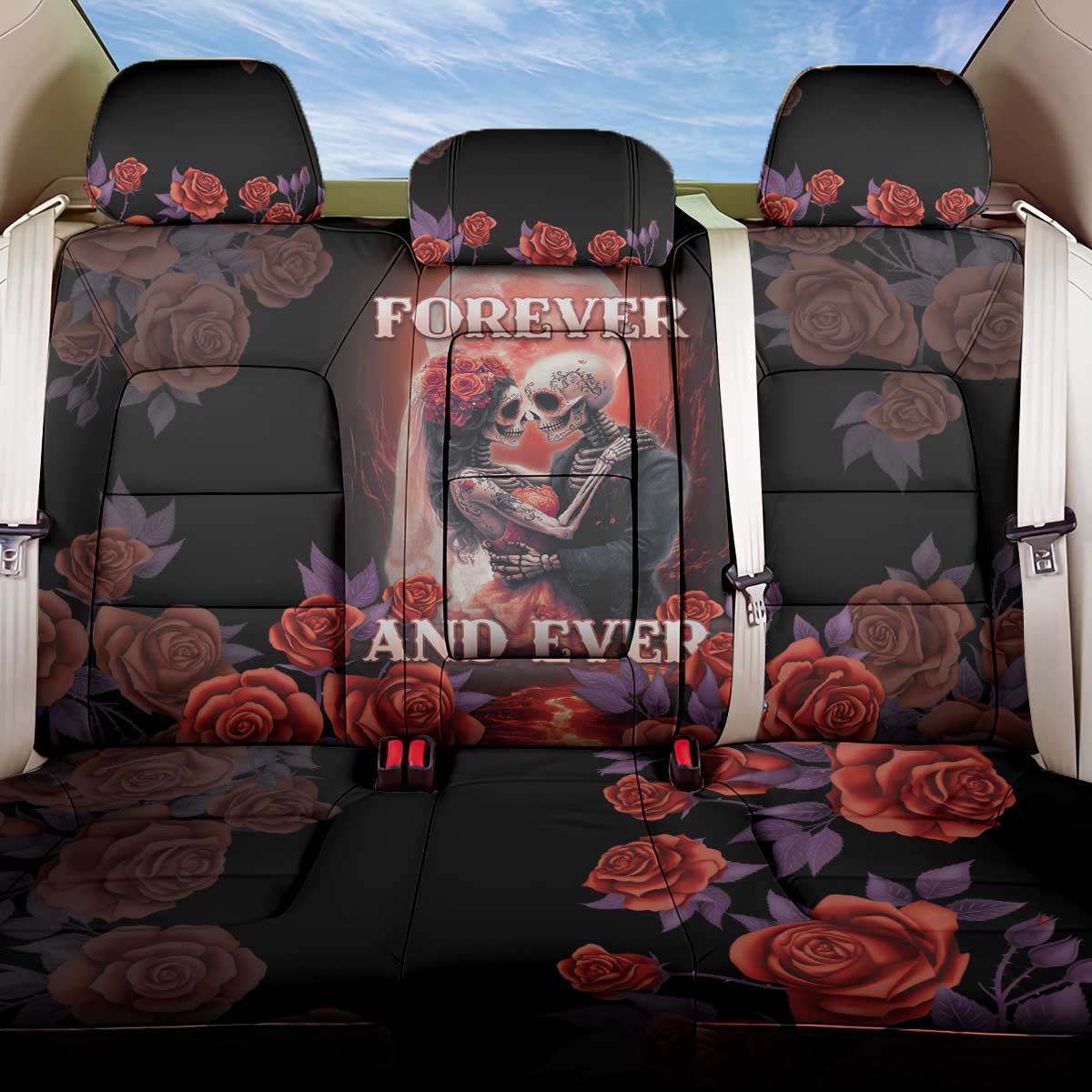 Day of Dead Couple Sugar Skull Back Car Seat Cover Forever and Ever! LT05 - Wonder Print Shop