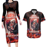 Personalised Day of Dead Couple Sugar Skull Couples Matching Long Sleeve Bodycon Dress and Hawaiian Shirt Forever and Ever! LT05 - Wonder Print Shop