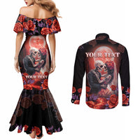 Day of Dead Couple Sugar Skull Couples Matching Mermaid Dress and Long Sleeve Button Shirt Forever and Ever!
