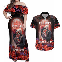Personalised Day of Dead Couple Sugar Skull Couples Matching Off Shoulder Maxi Dress and Hawaiian Shirt Forever and Ever! LT05 - Wonder Print Shop
