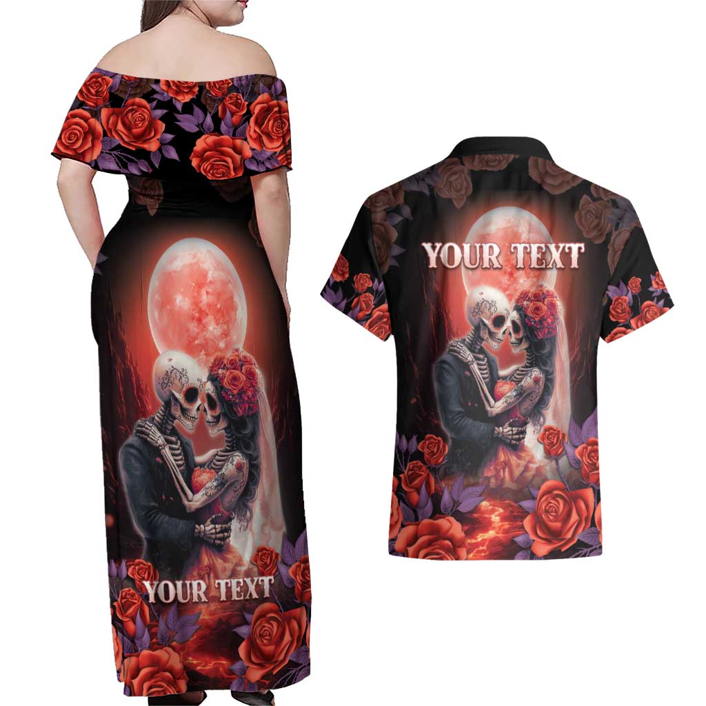 Personalised Day of Dead Couple Sugar Skull Couples Matching Off Shoulder Maxi Dress and Hawaiian Shirt Forever and Ever! LT05 - Wonder Print Shop