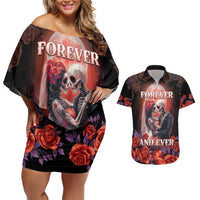 Personalised Day of Dead Couple Sugar Skull Couples Matching Off Shoulder Short Dress and Hawaiian Shirt Forever and Ever! LT05 - Wonder Print Shop