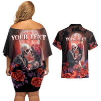 Personalised Day of Dead Couple Sugar Skull Couples Matching Off Shoulder Short Dress and Hawaiian Shirt Forever and Ever! LT05 - Wonder Print Shop