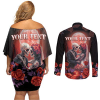 Personalised Day of Dead Couple Sugar Skull Couples Matching Off Shoulder Short Dress and Long Sleeve Button Shirt Forever and Ever! LT05 - Wonder Print Shop