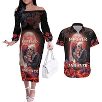 Personalised Day of Dead Couple Sugar Skull Couples Matching Off The Shoulder Long Sleeve Dress and Hawaiian Shirt Forever and Ever! LT05 - Wonder Print Shop