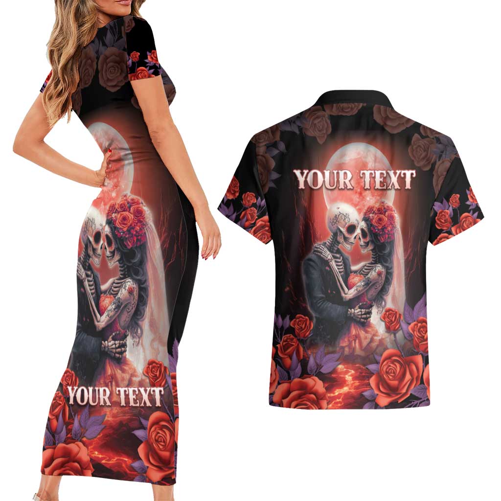 Personalised Day of Dead Couple Sugar Skull Couples Matching Short Sleeve Bodycon Dress and Hawaiian Shirt Forever and Ever! LT05 - Wonder Print Shop