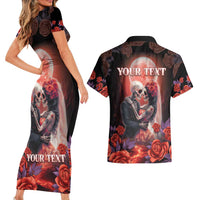 Personalised Day of Dead Couple Sugar Skull Couples Matching Short Sleeve Bodycon Dress and Hawaiian Shirt Forever and Ever! LT05 - Wonder Print Shop