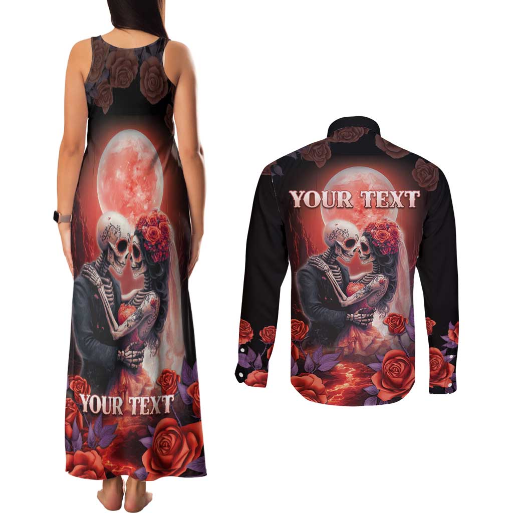 Personalised Day of Dead Couple Sugar Skull Couples Matching Tank Maxi Dress and Long Sleeve Button Shirt Forever and Ever! LT05 - Wonder Print Shop