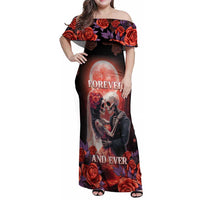 Personalised Day of Dead Couple Sugar Skull Family Matching Off Shoulder Maxi Dress and Hawaiian Shirt Forever and Ever! LT05 - Wonder Print Shop