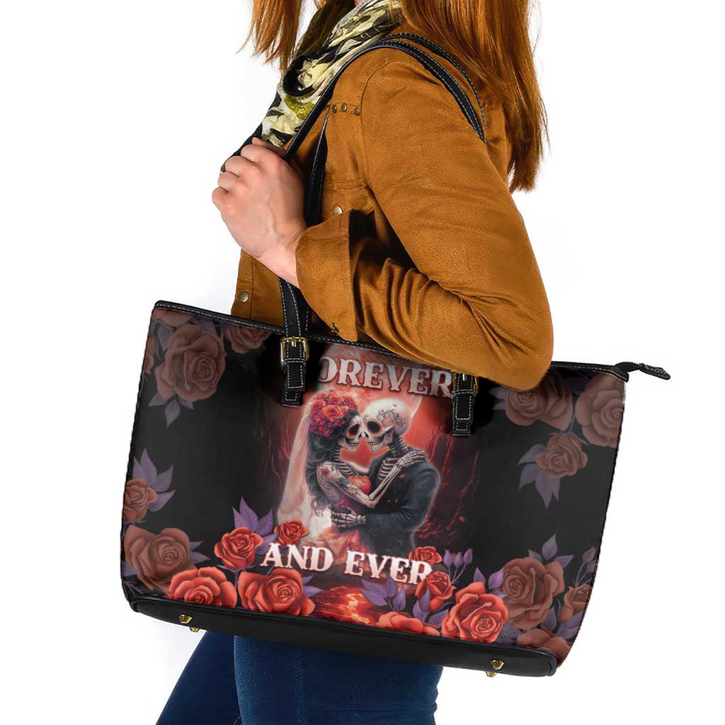 Day of Dead Couple Sugar Skull Leather Tote Bag Forever and Ever! LT05 - Wonder Print Shop