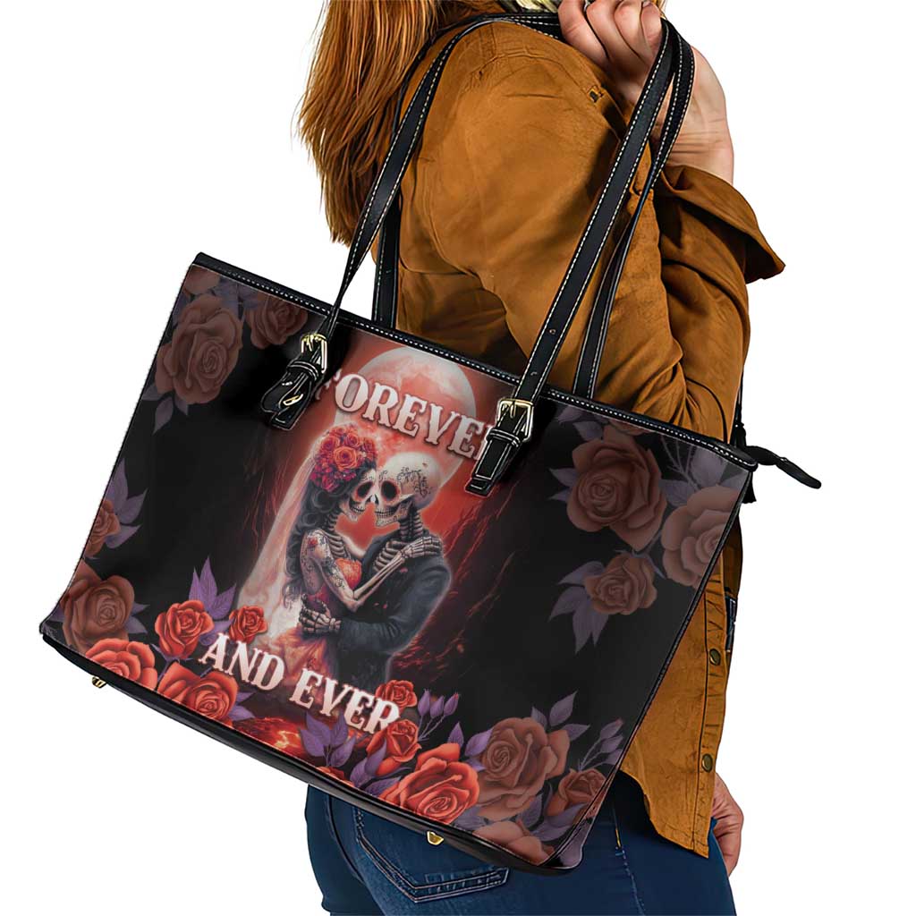Day of Dead Couple Sugar Skull Leather Tote Bag Forever and Ever! LT05 - Wonder Print Shop