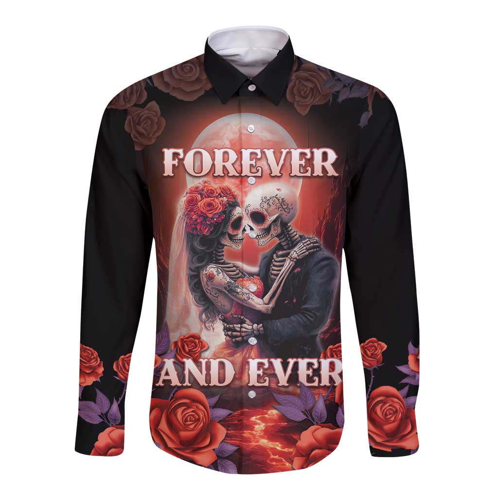 Personalised Day of Dead Couple Sugar Skull Long Sleeve Button Shirt Forever and Ever! LT05 - Wonder Print Shop