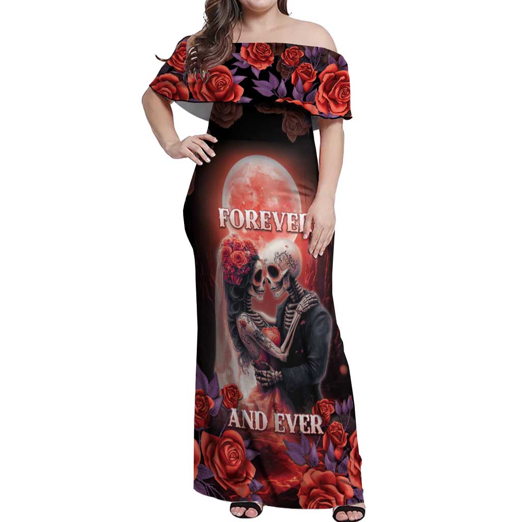 Personalised Day of Dead Couple Sugar Skull Off Shoulder Maxi Dress Forever and Ever! LT05 - Wonder Print Shop