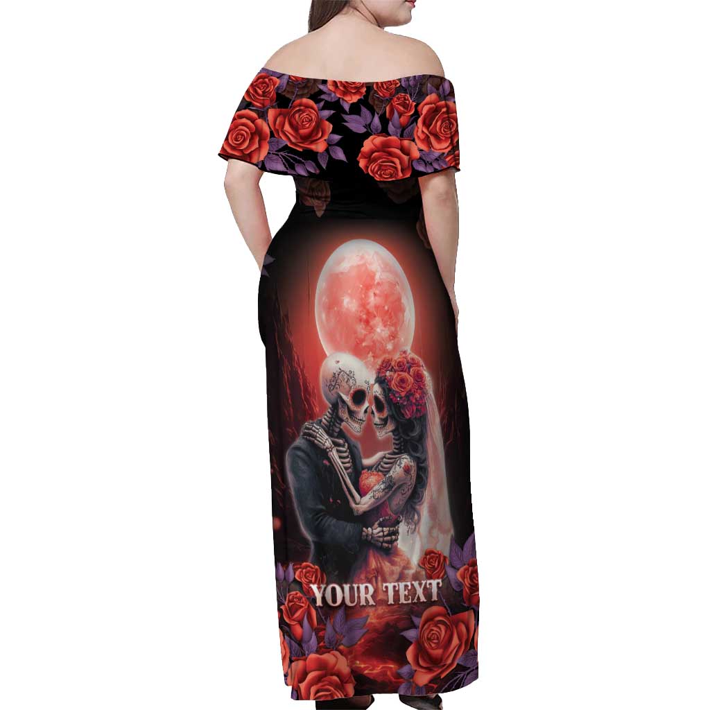 Personalised Day of Dead Couple Sugar Skull Off Shoulder Maxi Dress Forever and Ever! LT05 - Wonder Print Shop