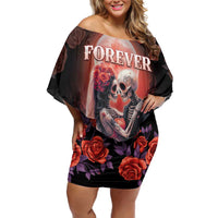 Personalised Day of Dead Couple Sugar Skull Off Shoulder Short Dress Forever and Ever! LT05 - Wonder Print Shop