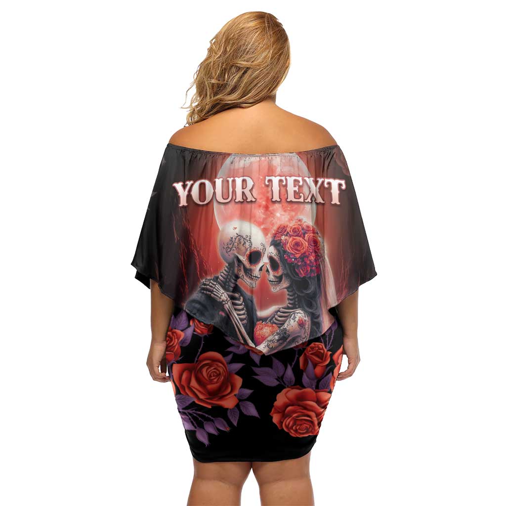 Personalised Day of Dead Couple Sugar Skull Off Shoulder Short Dress Forever and Ever! LT05 - Wonder Print Shop