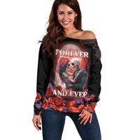 Personalised Day of Dead Couple Sugar Skull Off Shoulder Sweater Forever and Ever! LT05 - Wonder Print Shop