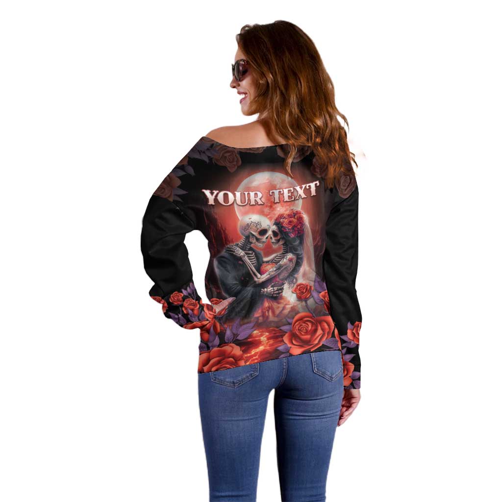 Personalised Day of Dead Couple Sugar Skull Off Shoulder Sweater Forever and Ever! LT05 - Wonder Print Shop