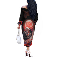 Personalised Day of Dead Couple Sugar Skull Off The Shoulder Long Sleeve Dress Forever and Ever! LT05 - Wonder Print Shop