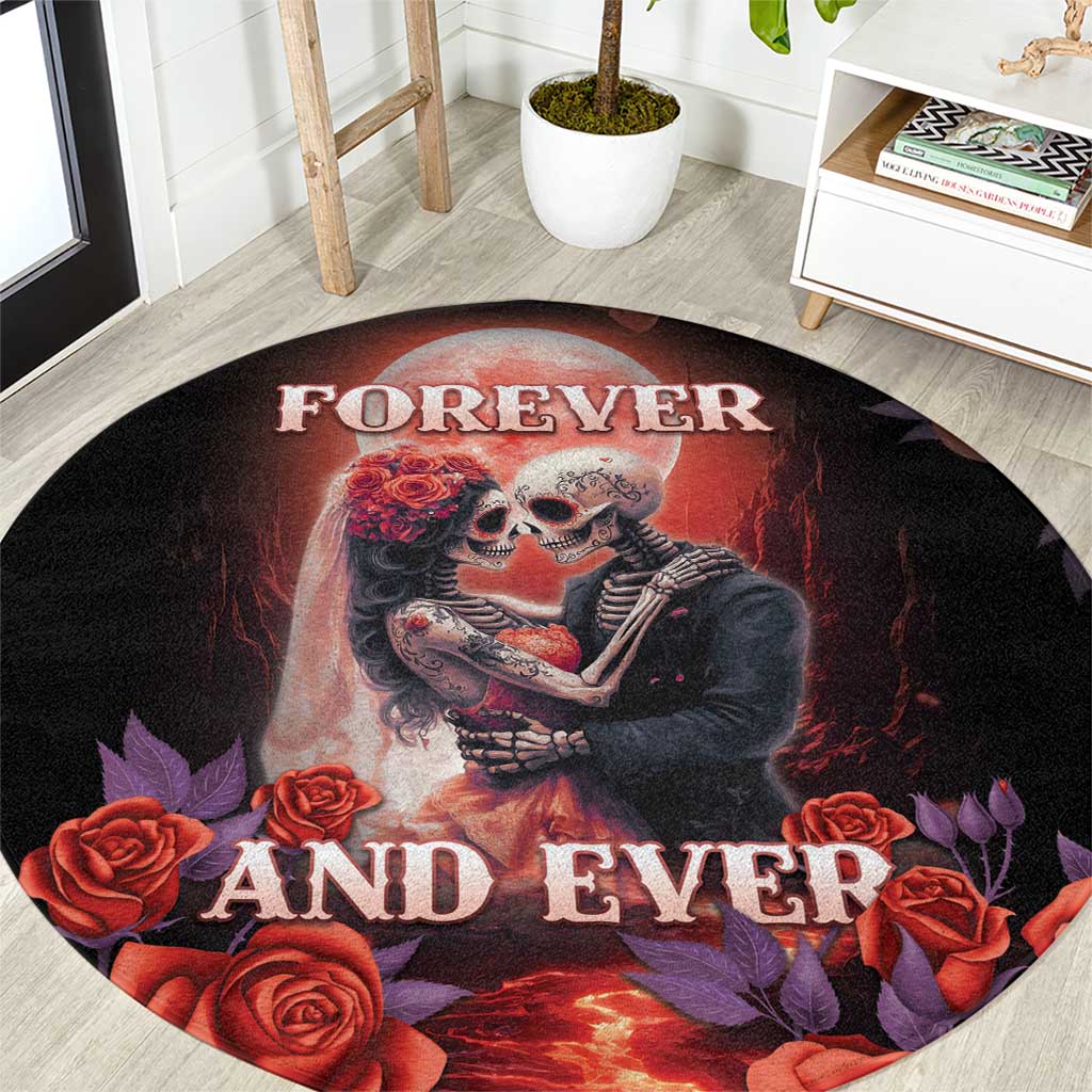 Day of Dead Couple Sugar Skull Round Carpet Forever and Ever!