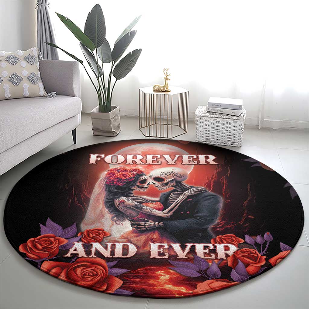 Day of Dead Couple Sugar Skull Round Carpet Forever and Ever!
