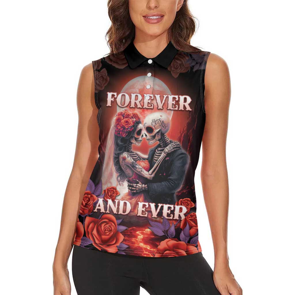 Personalised Day of Dead Couple Sugar Skull Women Sleeveless Polo Shirt Forever and Ever! LT05 - Wonder Print Shop