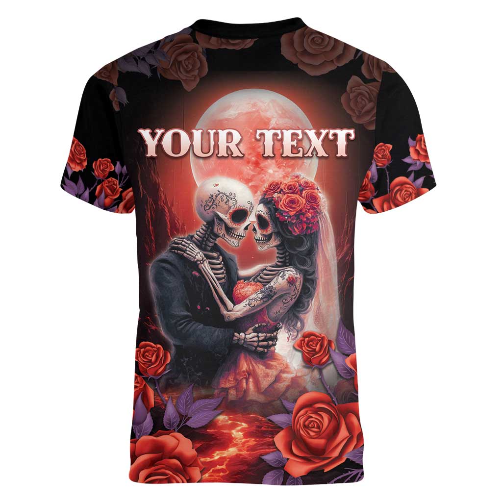 Personalised Day of Dead Couple Sugar Skull Women V-Neck T-Shirt Forever and Ever! LT05 - Wonder Print Shop