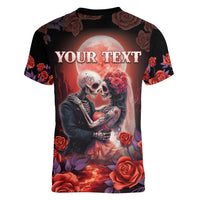 Personalised Day of Dead Couple Sugar Skull Women V-Neck T-Shirt Forever and Ever! LT05 - Wonder Print Shop