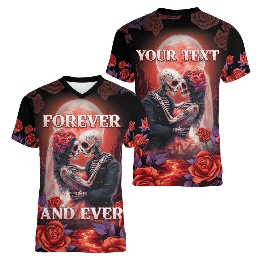 Personalised Day of Dead Couple Sugar Skull Women V-Neck T-Shirt Forever and Ever! LT05 - Wonder Print Shop