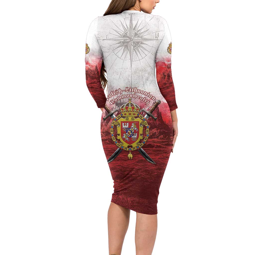 Polish-Lithuanian Commonwealth Long Sleeve Bodycon Dress Medieval Royal Coat Of Arms Heritage