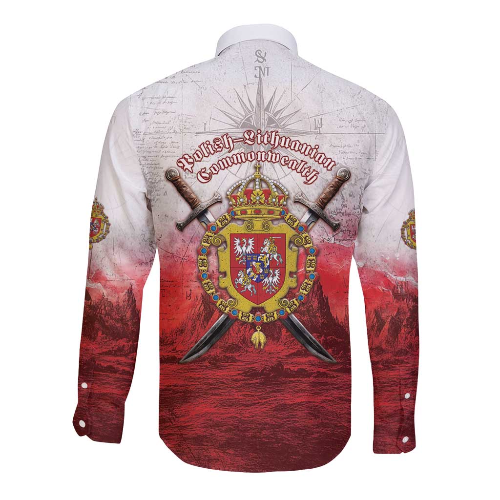 Polish-Lithuanian Commonwealth Long Sleeve Button Shirt Medieval Royal Coat Of Arms Heritage