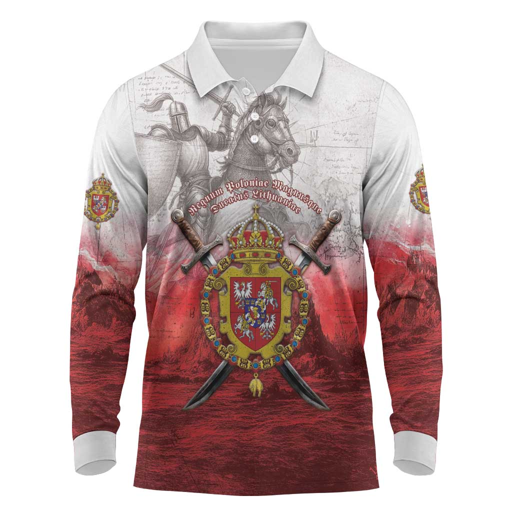 Polish-Lithuanian Commonwealth Long Sleeve Polo Shirt Medieval Royal Coat Of Arms Heritage