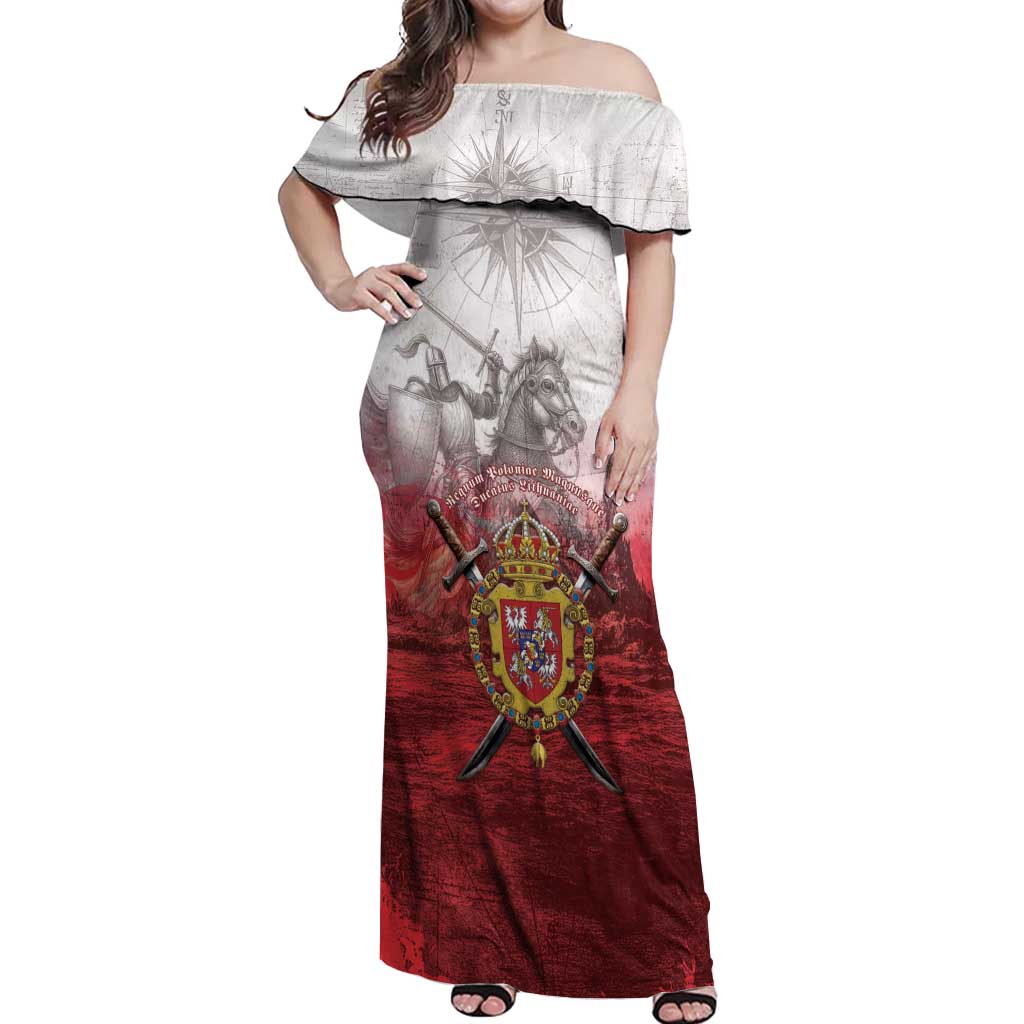 Polish-Lithuanian Commonwealth Off Shoulder Maxi Dress Medieval Royal Coat Of Arms Heritage