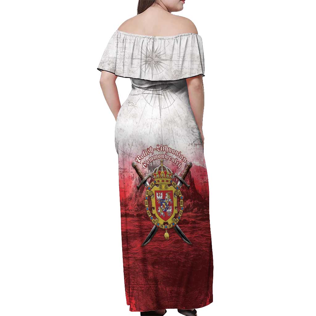 Polish-Lithuanian Commonwealth Off Shoulder Maxi Dress Medieval Royal Coat Of Arms Heritage
