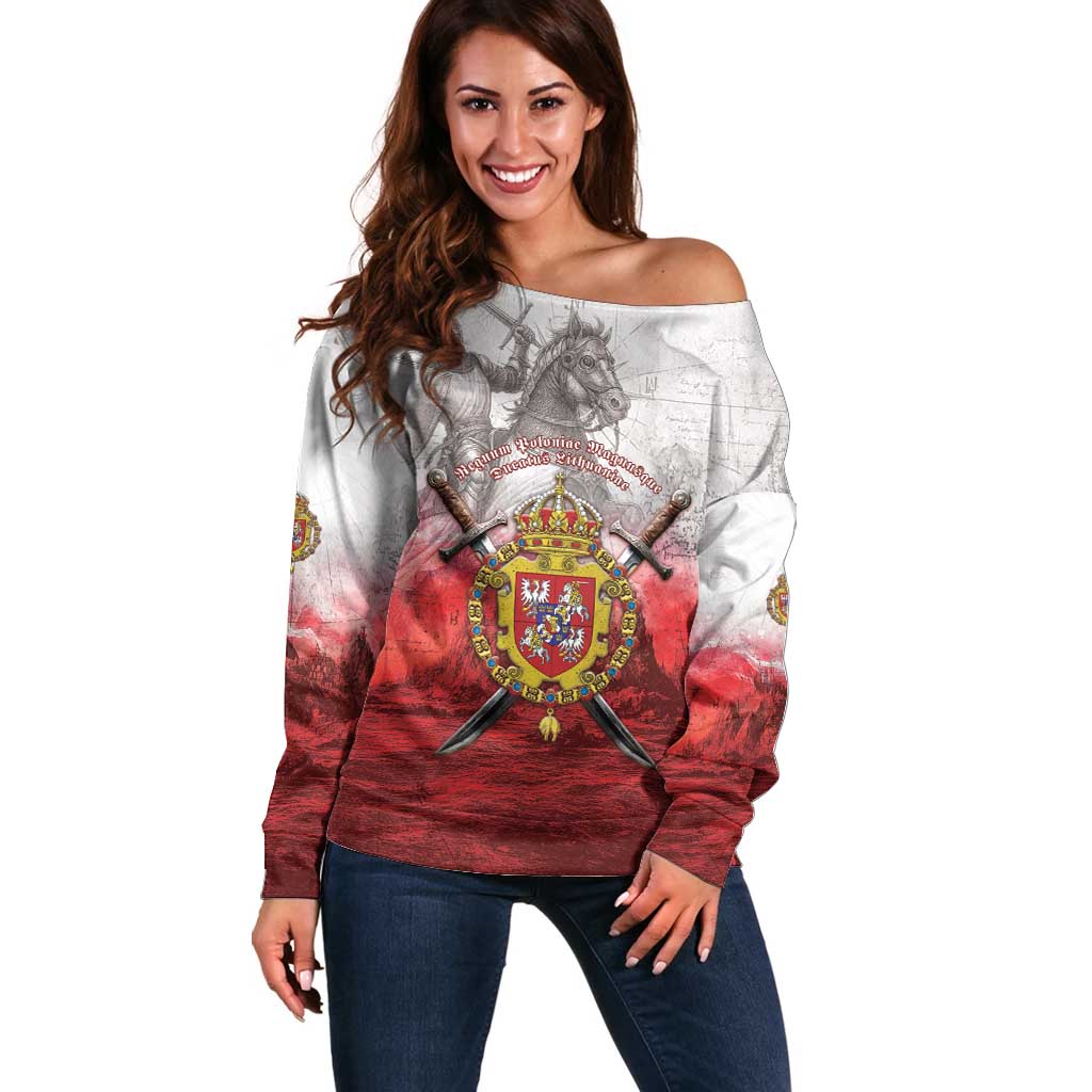 Polish-Lithuanian Commonwealth Off Shoulder Sweater Medieval Royal Coat Of Arms Heritage