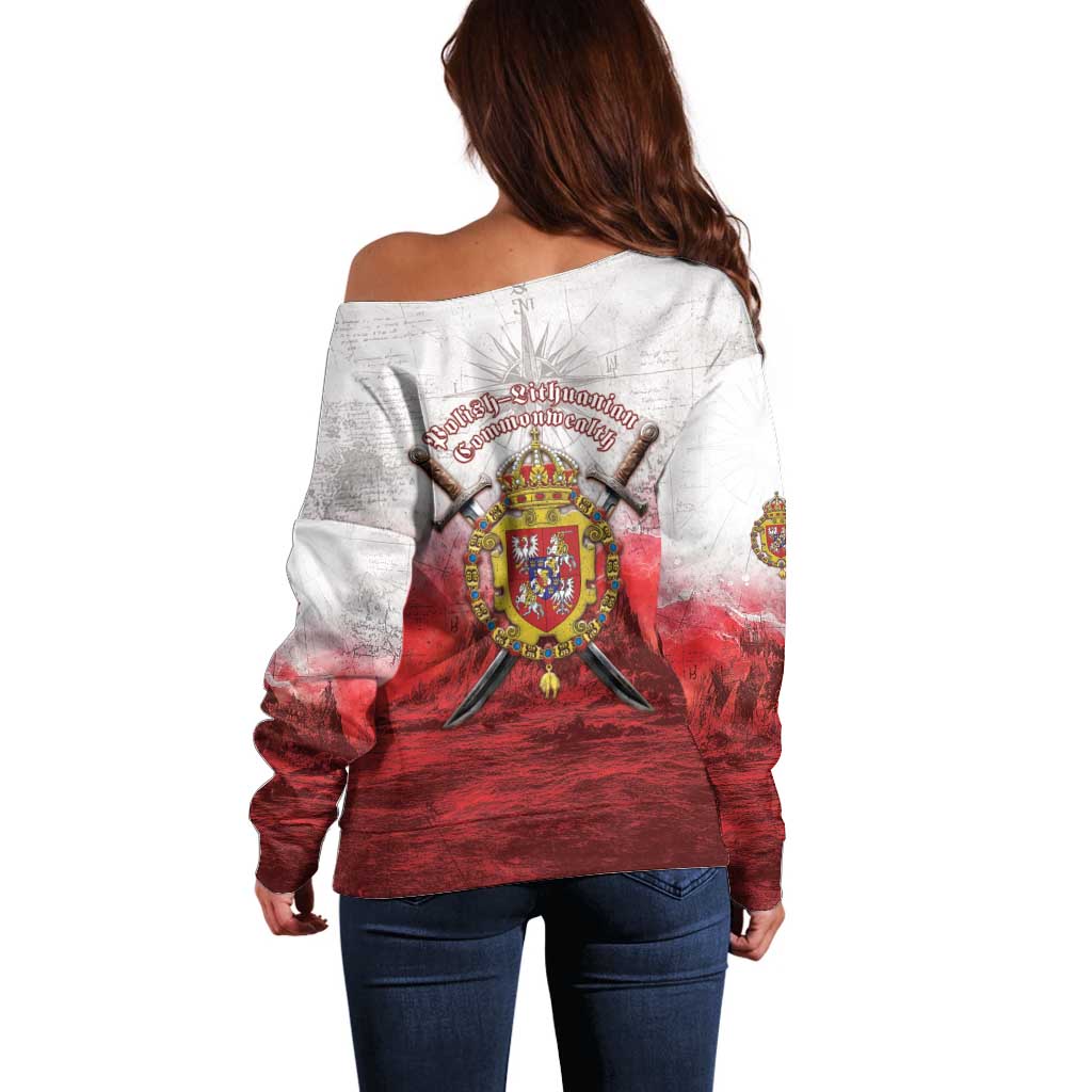 Polish-Lithuanian Commonwealth Off Shoulder Sweater Medieval Royal Coat Of Arms Heritage
