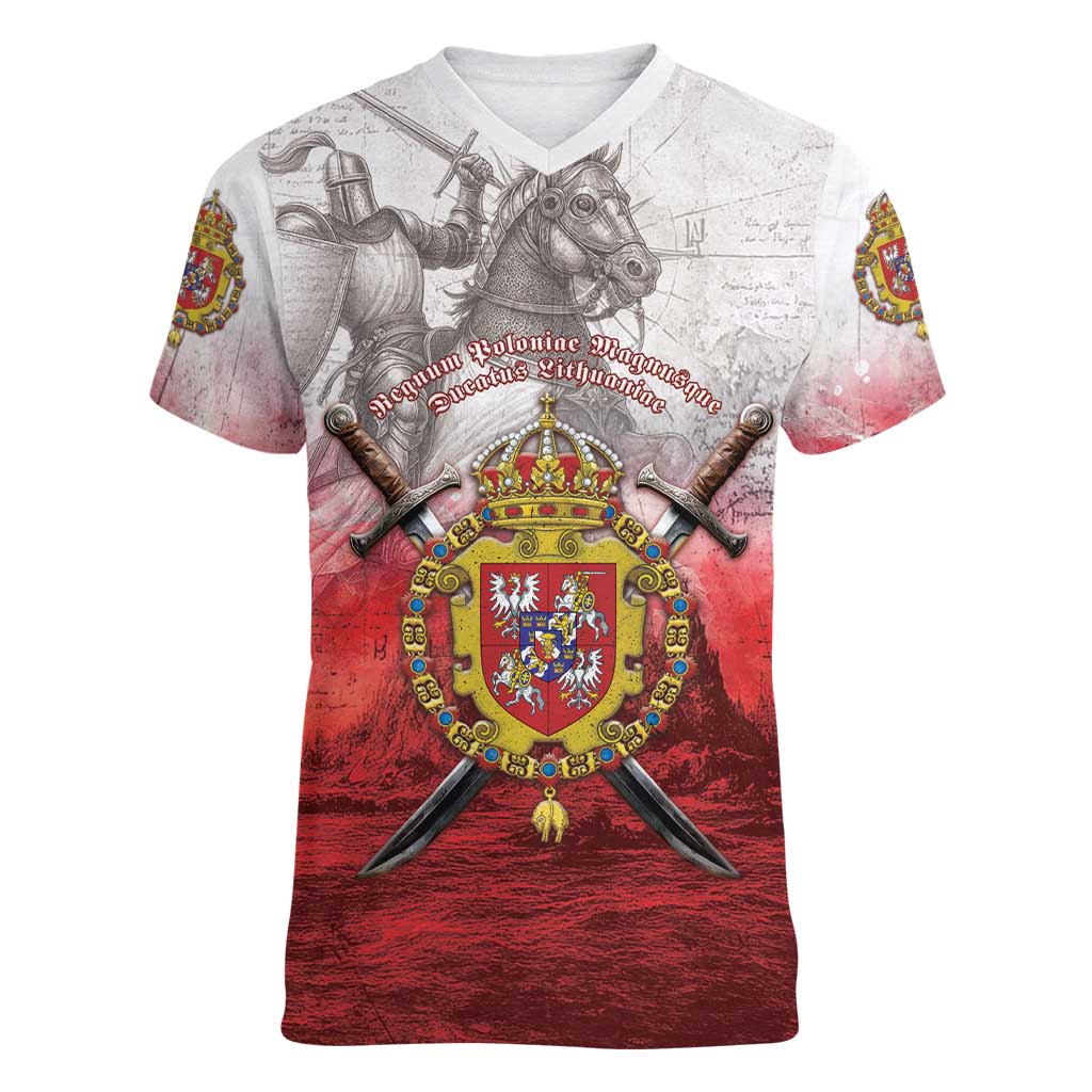 Polish-Lithuanian Commonwealth Women V-Neck T-Shirt Medieval Royal Coat Of Arms Heritage